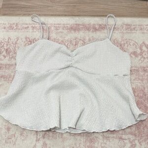 Women's White Textured Spaghetti Strap Peplum Cami